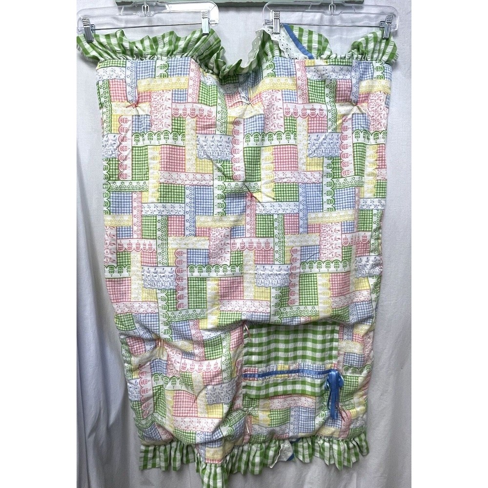 Pastel Gingham Patchwork Baby Blanket Blue Pink Green Yellow Ruffle Edge Vintage